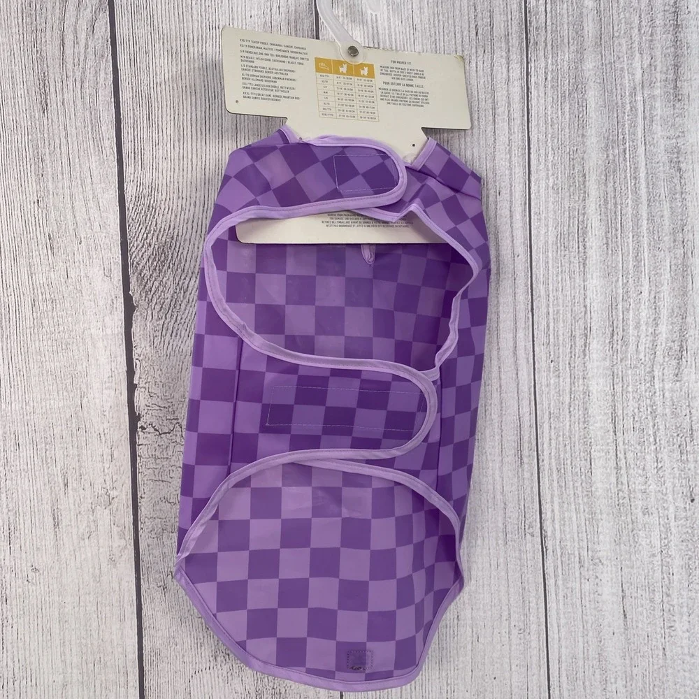C&C California Dog Rain Coat MEDIUM Purple Checkered Waterproof Hooded Jacket